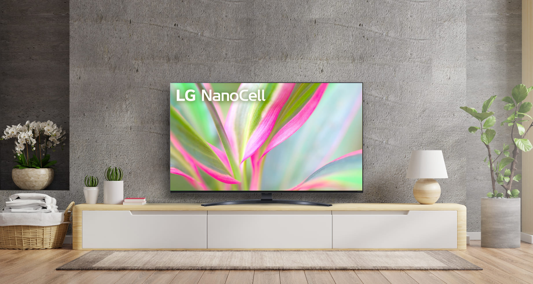 LG NanoCell 2022 TV shown in a modern living room setting