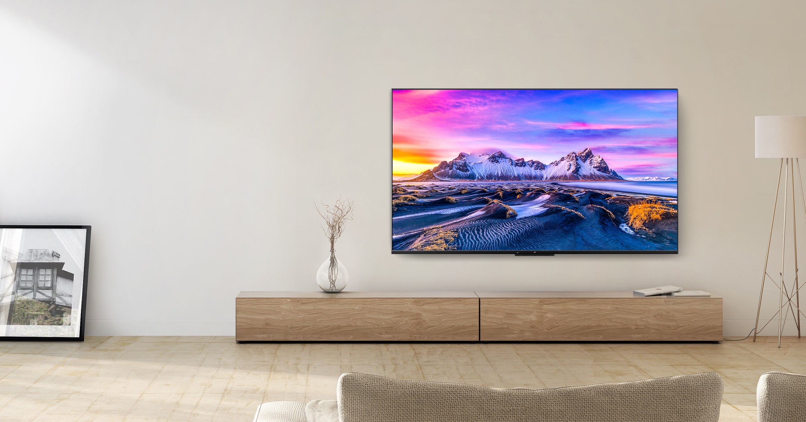 Xiaomi TV mounted on a wall