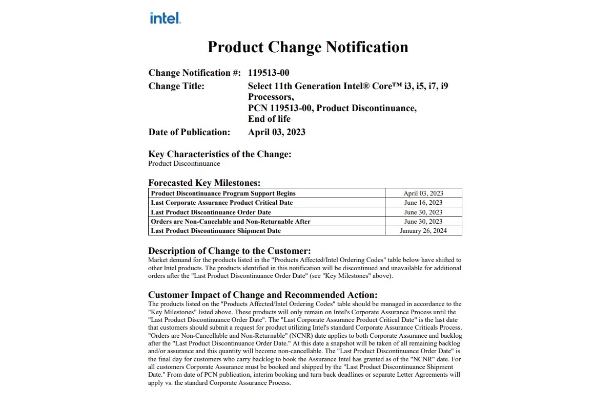 Intel has warned partners about the change in the product line of Tiger Lake (11th generation) processors. Some of the models the American technology giant has decided to retire.