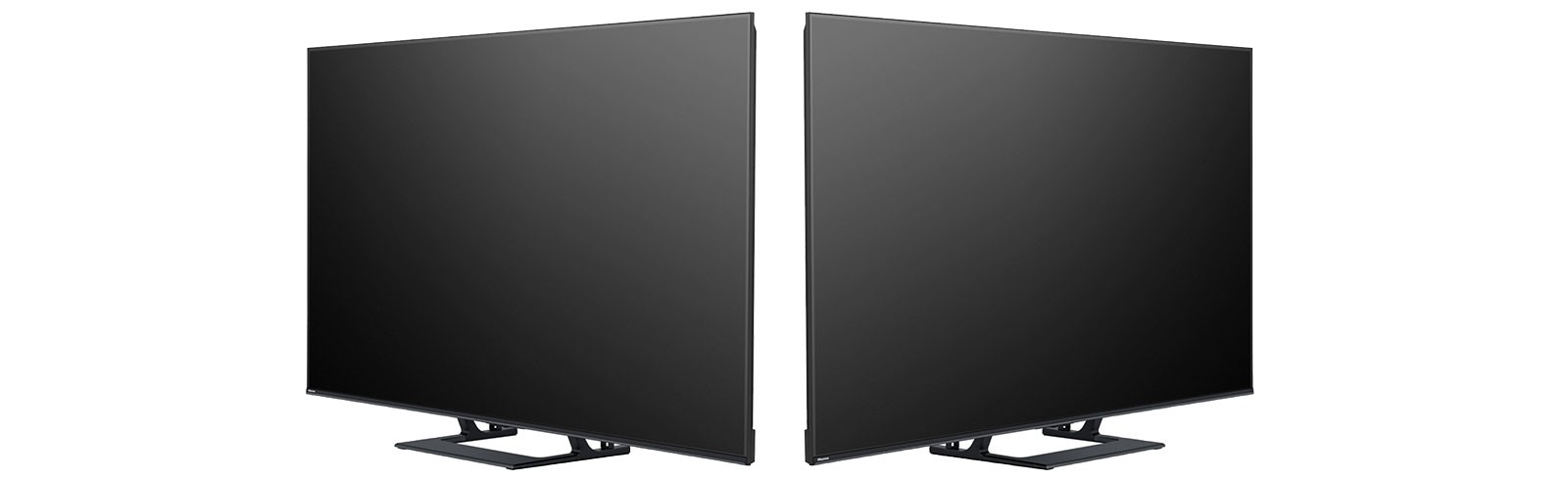 The Hisense 55E8Q keeps the design simple, with a thin black frame around the screen and a wider strip at the bottom where the speakers are located. 