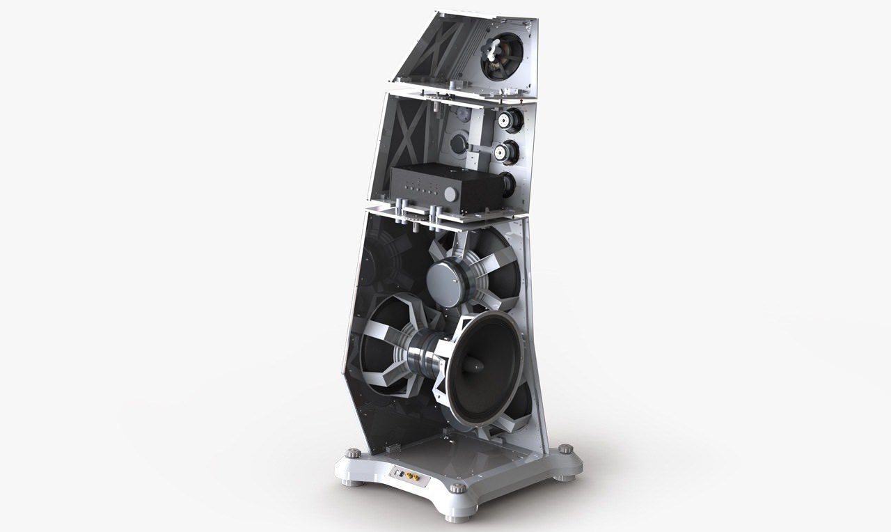 Siltech Symphony three-module floorstanding loudspeaker with large bass section and separated upper driver modules