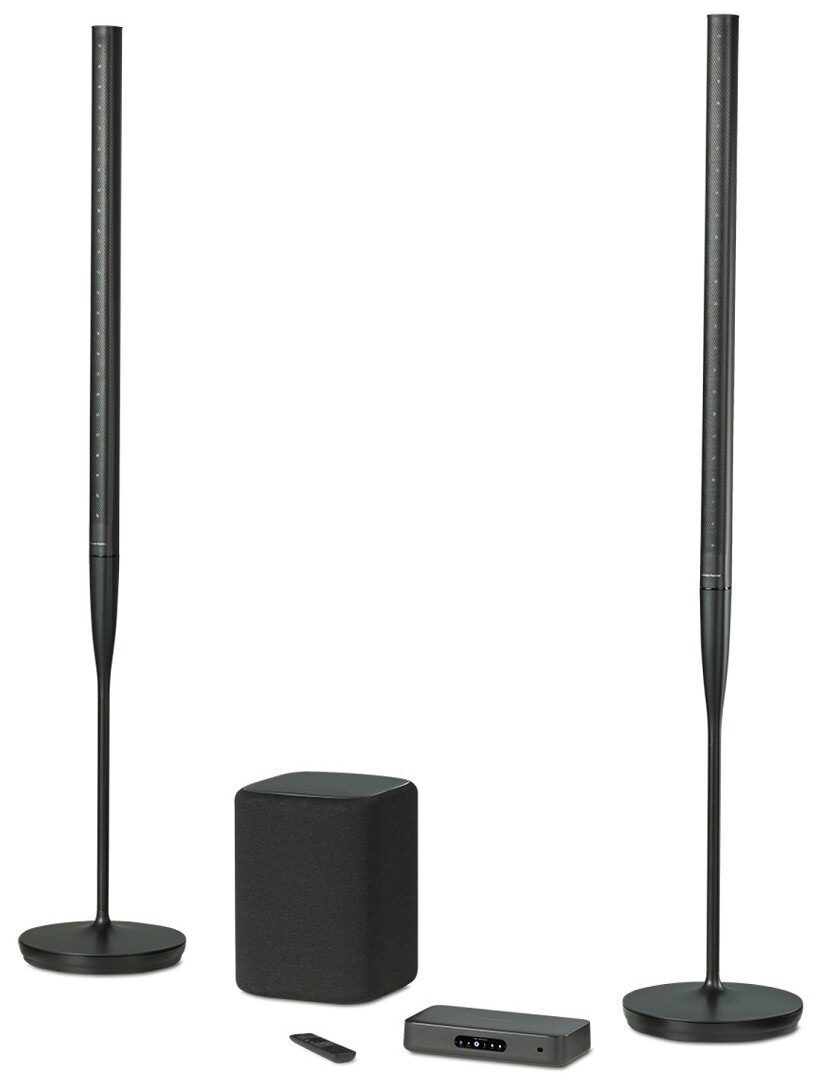 Harman Kardon Radiance 2400: A Different Approach to Integrated Hi-Fi 10 Harman Kardon Radiance 2400 with two slender floorstanding speaker arrays, digital hub and active subwoofer