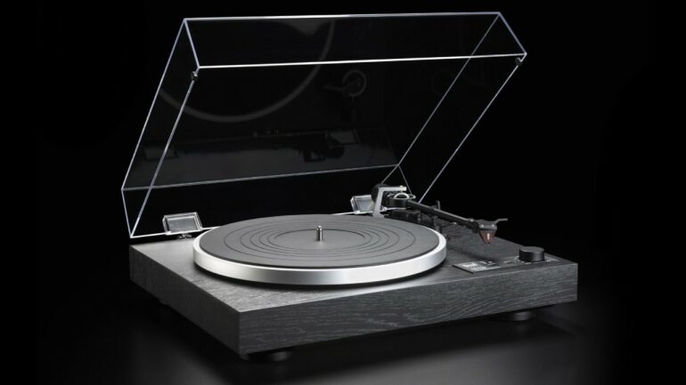 Strobe disc on a turntable platter being checked with a strobe light for speed accuracy