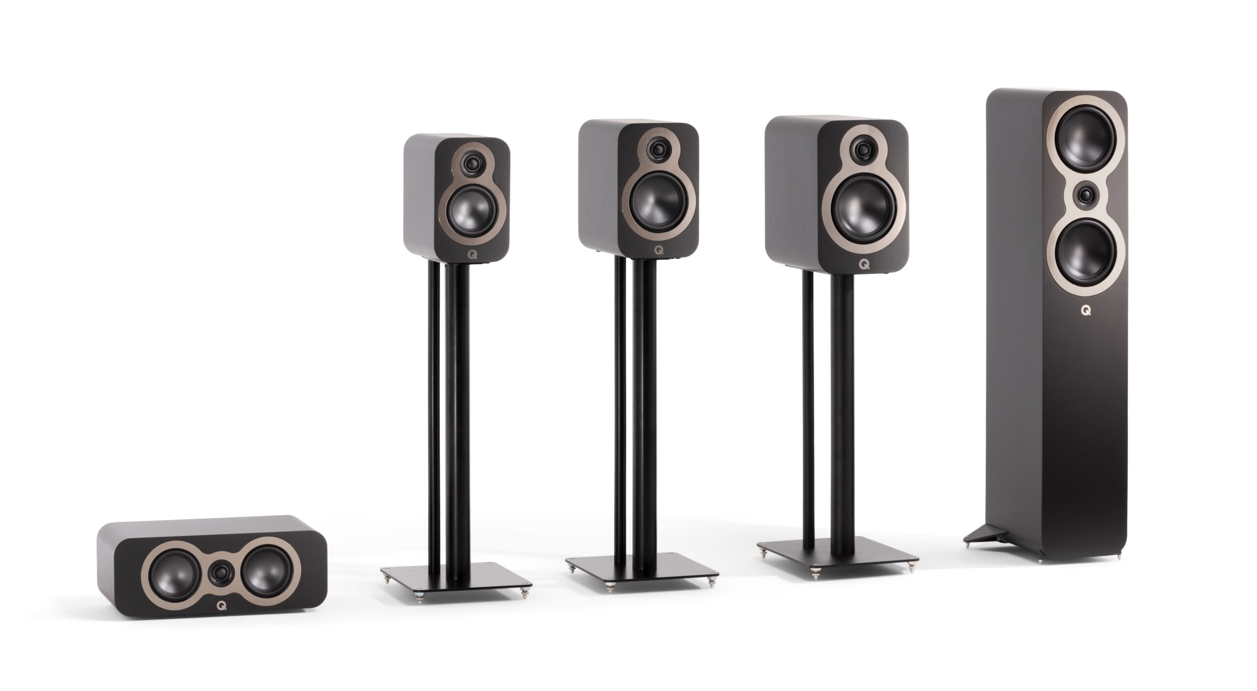 Q Acoustics launches 3000c product line 12 20240508162127 2024 05 08 QAcoustics 3000c series GroupShot SatinBlack 8000x4400 scaled