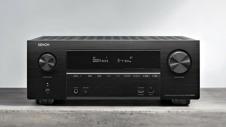 Denon AVR-X3600H: Fully equipped 7-channel AV receiver 3 Home theater speaker layout diagram showing front speakers, center channel, surrounds, subwoofers, and height speakers