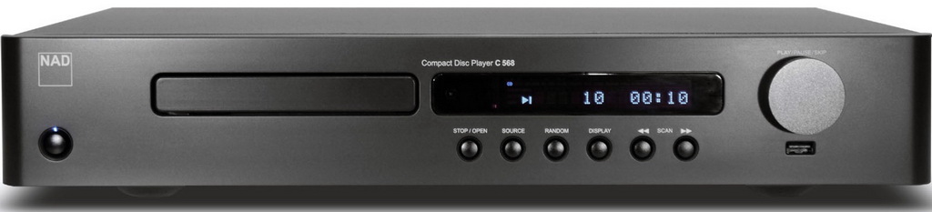 NAD C 568 CD player front panel in a hi-fi system