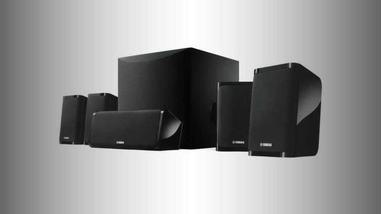 Yamaha NS-P41 5.1: Home Theater Sound with Advanced YST II Subwoofer 38 Home theater speaker system with AV receiver, subwoofer, center speaker, surround speakers, and calibration microphone