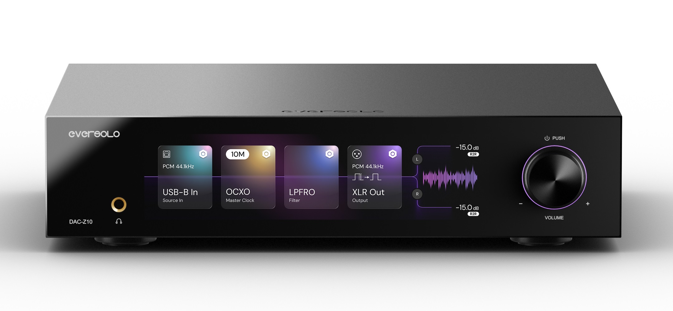 Three separate toroidal transformers power the left and right channels, respectively, and the system circuits, resulting in a specified noise floor of just 42 μV.