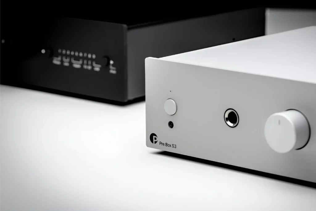 The Pro-Ject Pre Box S3 is a compact hi-fi control center with HDMI eARC, MM phono stage, DAC up to 24-bit/192 kHz, Bluetooth aptX HD, headphone amp and subwoofer output — priced under $600.