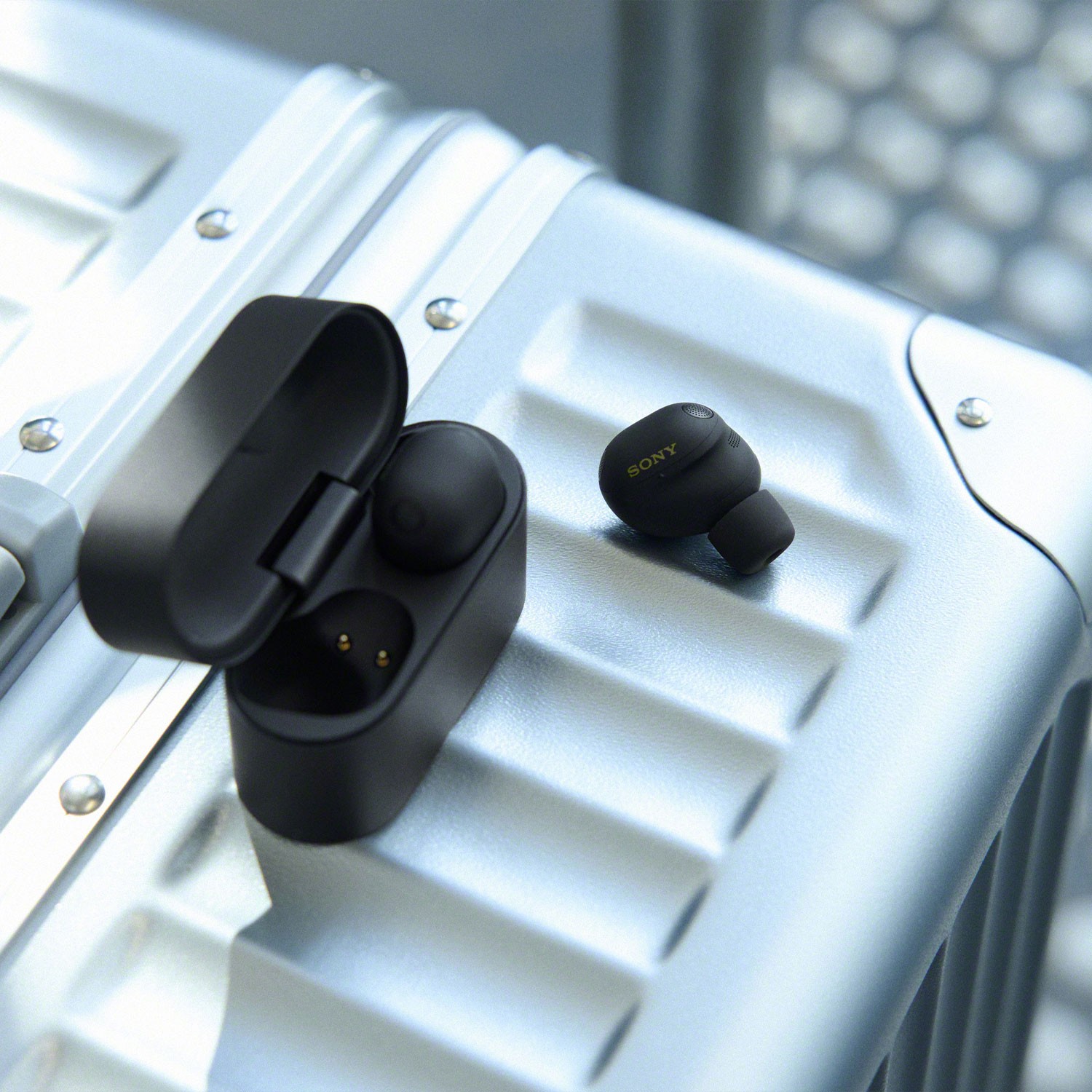 Sony’s minimalist charging case features a smooth matte finish and wireless charging for everyday convenience.