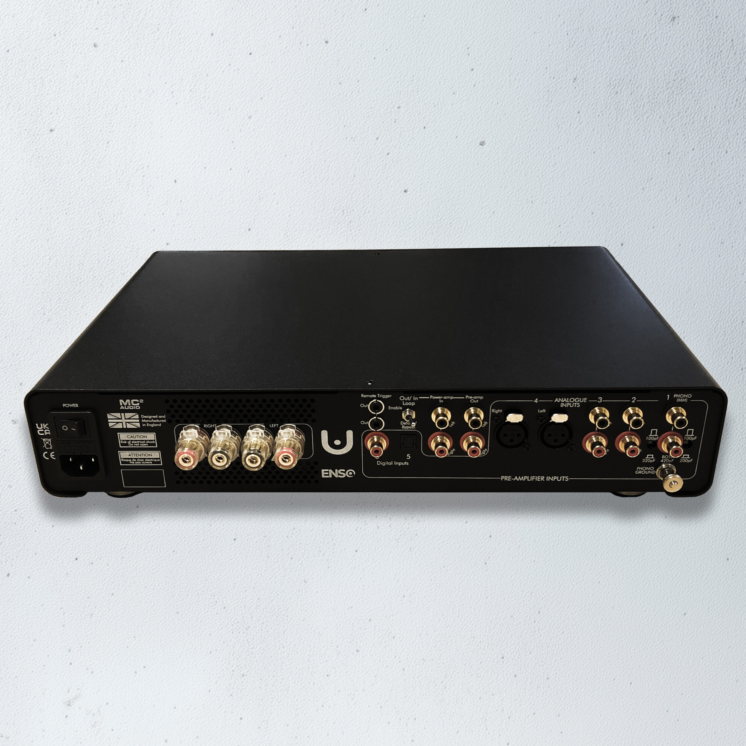 Comprehensive connectivity includes line-level inputs, adjustable MM phono stage, headphone output, and a send/return pre-out and power-in loop for external processing, multi-amping, or fully active speaker systems.