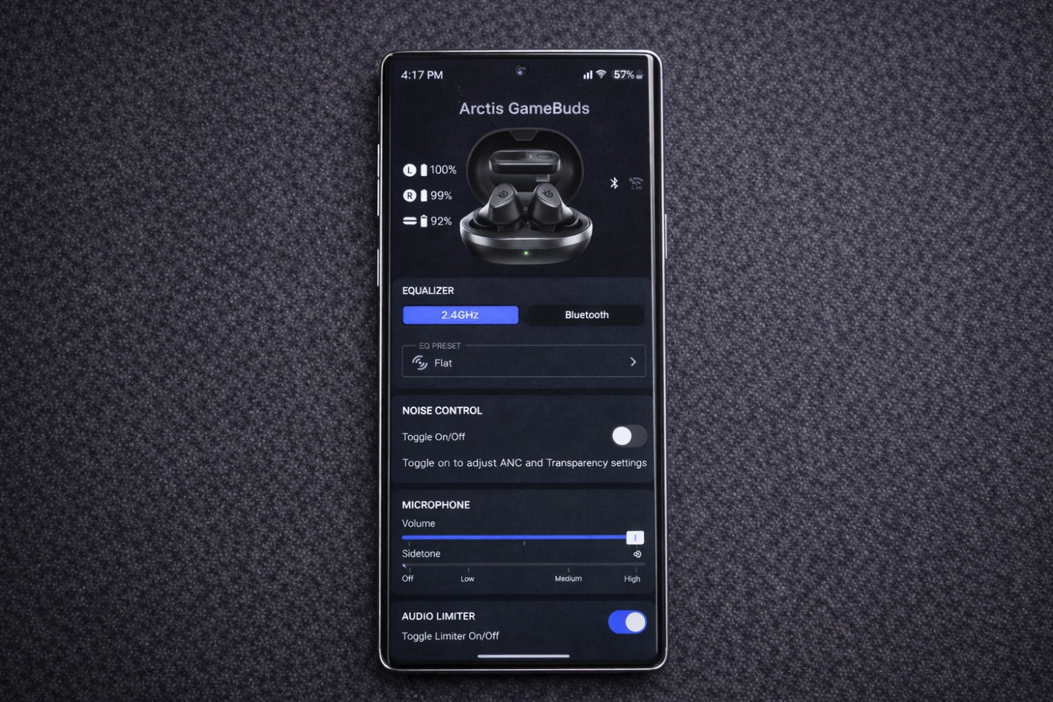 The SteelSeries companion app provides full control over EQ, game-specific sound presets, ANC modes, and button functions, turning the GameBuds into a highly customizable wireless audio system.