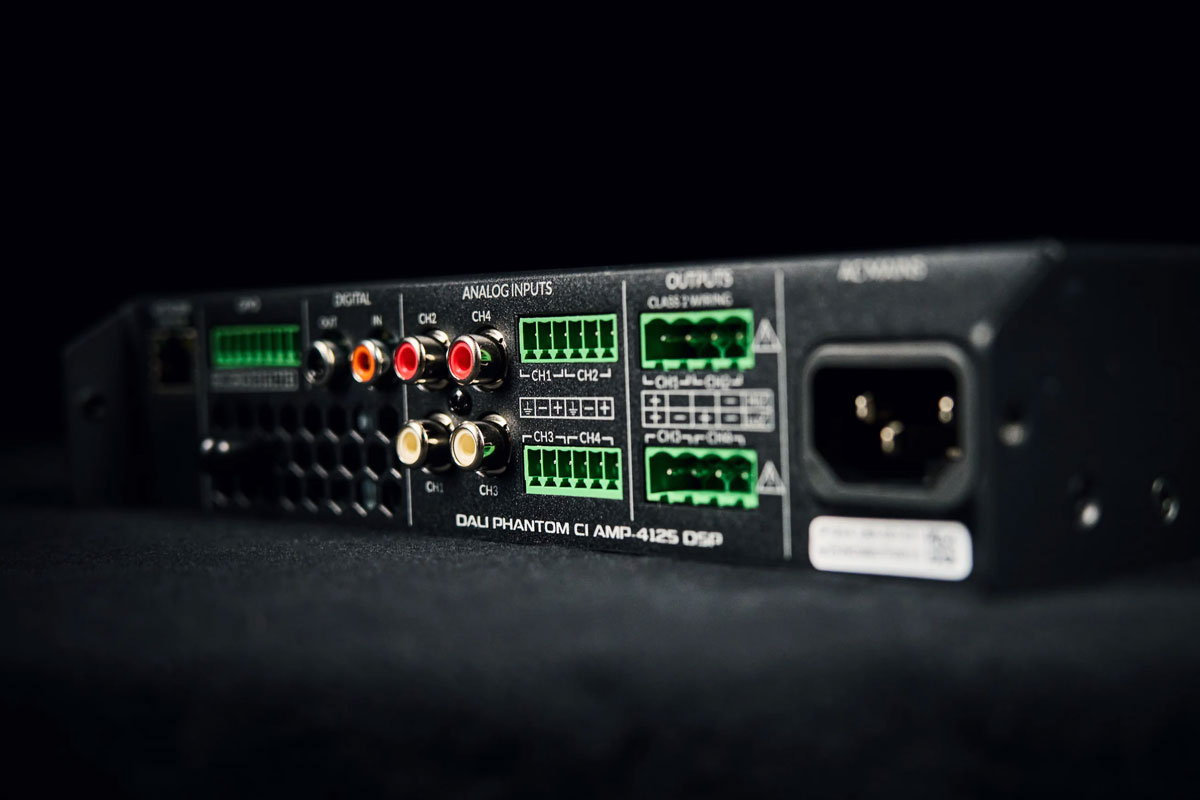 Web-configured DSP amplifier built for DALI PHANTOM in-wall and in-ceiling loudspeakers.