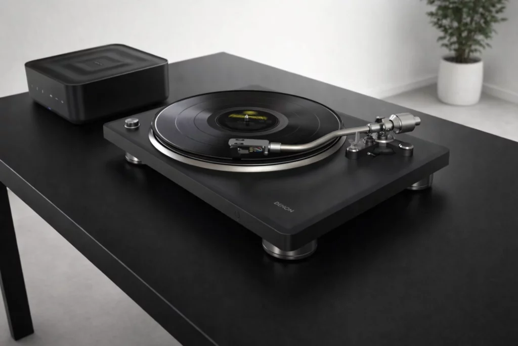 10 Turntables to Elevate Your Vinyl Experience 16 Denon’s new DP-500BT blends true analog warmth with aptX HD Bluetooth streaming, semi-automatic operation, and a built-in phono stage—making vinyl easier and better than ever.