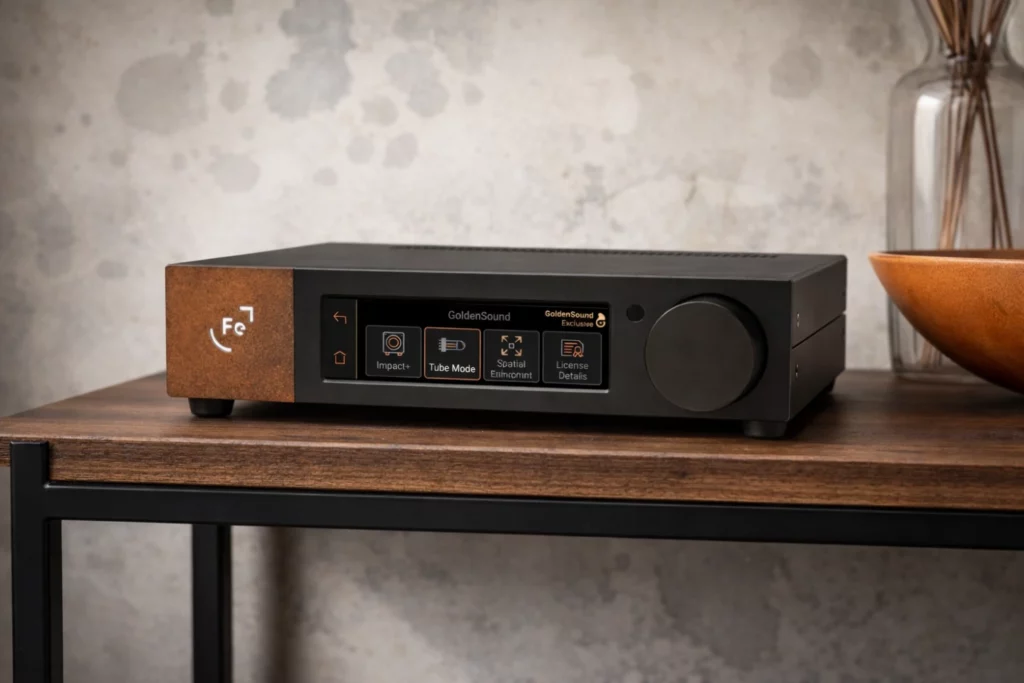 The Ferrum WANDLA GoldenSound Edition Gen 2 is a high-end DAC and preamplifier featuring an ESS ES9038PRO DAC, advanced 64-bit DSP tuning, Tube Mode, Impact+, and HDMI ARC—designed for precise audiophile sound customization.