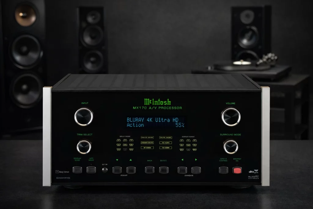 Which AV Receiver or Processor Should You Buy? Five Models Compared 25 The McIntosh MX170 is a reference-grade 15.2-channel AV processor featuring Dolby Atmos, DTS:X, and Auro-3D decoding, RoomPerfect room calibration, full balanced XLR outputs, and advanced 4K HDR video support—built for uncompromising audiophile home theater performance.