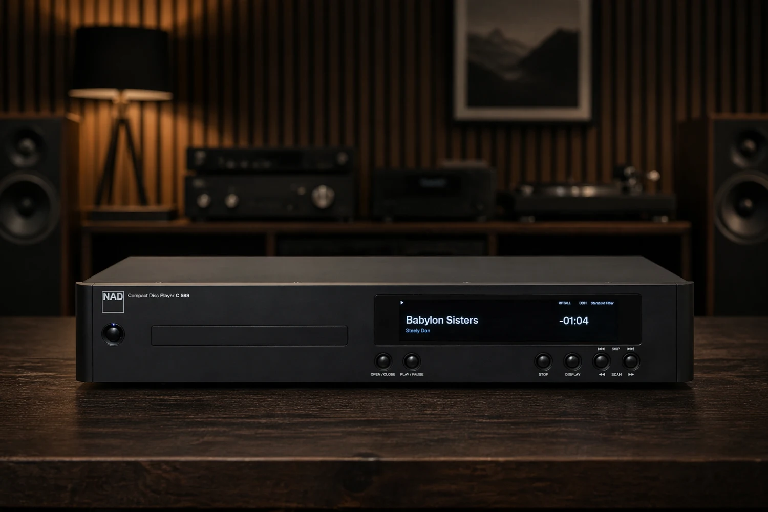 NAD C 589 CD player with ESS DAC and QRONO d2a processing delivers precise timing, ultra-low distortion, and natural, detailed sound. Features balanced XLR and digital outputs for serious audiophile systems.