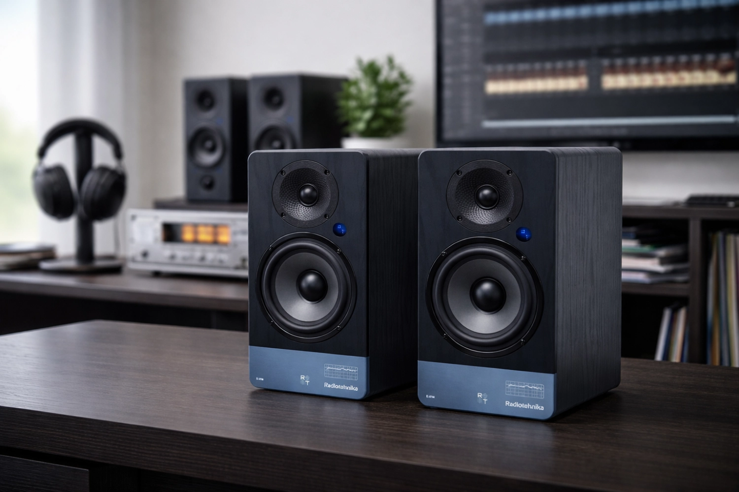 Radiotehnika S-20M active nearfield monitors combine bi-amped power, DSP tuning, and compact design for precise studio sound in small rooms.