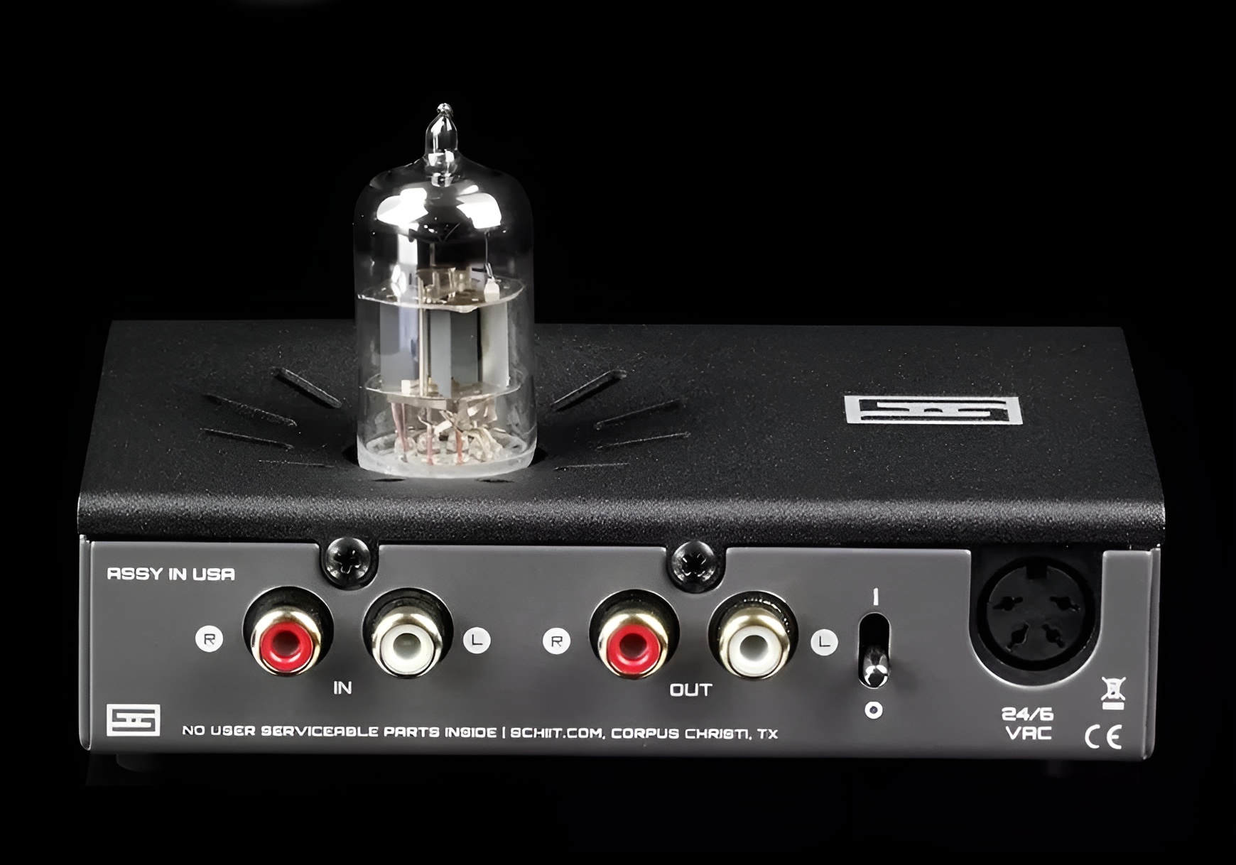 Rear panel of the Schiit Buf with simple RCA input and output for easy system integration