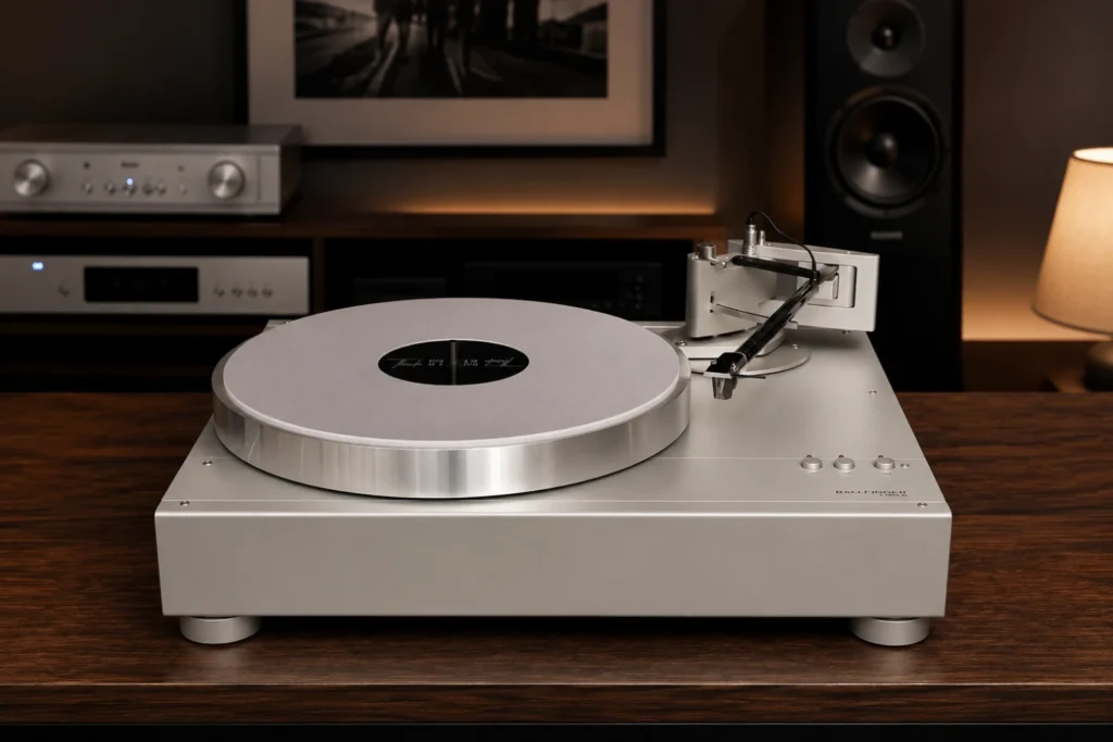 Ballfinger enters the high-end vinyl market with the T 002 B turntable, featuring a resonance-damped bamboo chassis, precision synchronous drive system, and optional Thiele TA01 Zero Tracking tonearm for uncompromising analog playback.