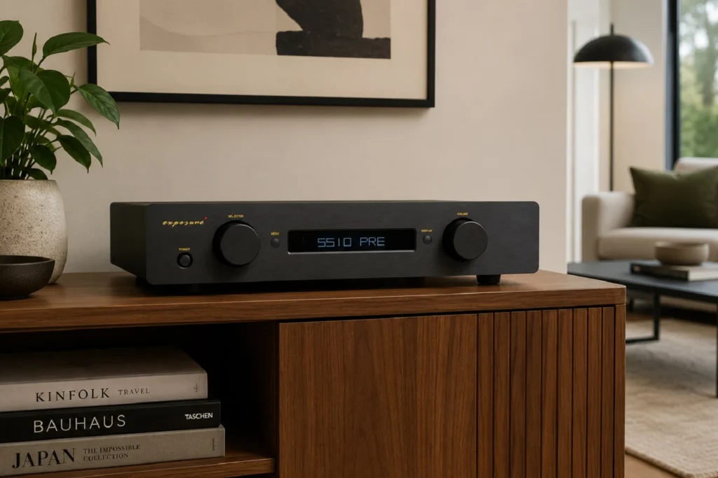 Exposure launches the 5510 preamplifier with ultra-quiet power supply, 99-step relay volume control, balanced XLR outputs, and optional phono and DAC modules for serious audiophile systems.
