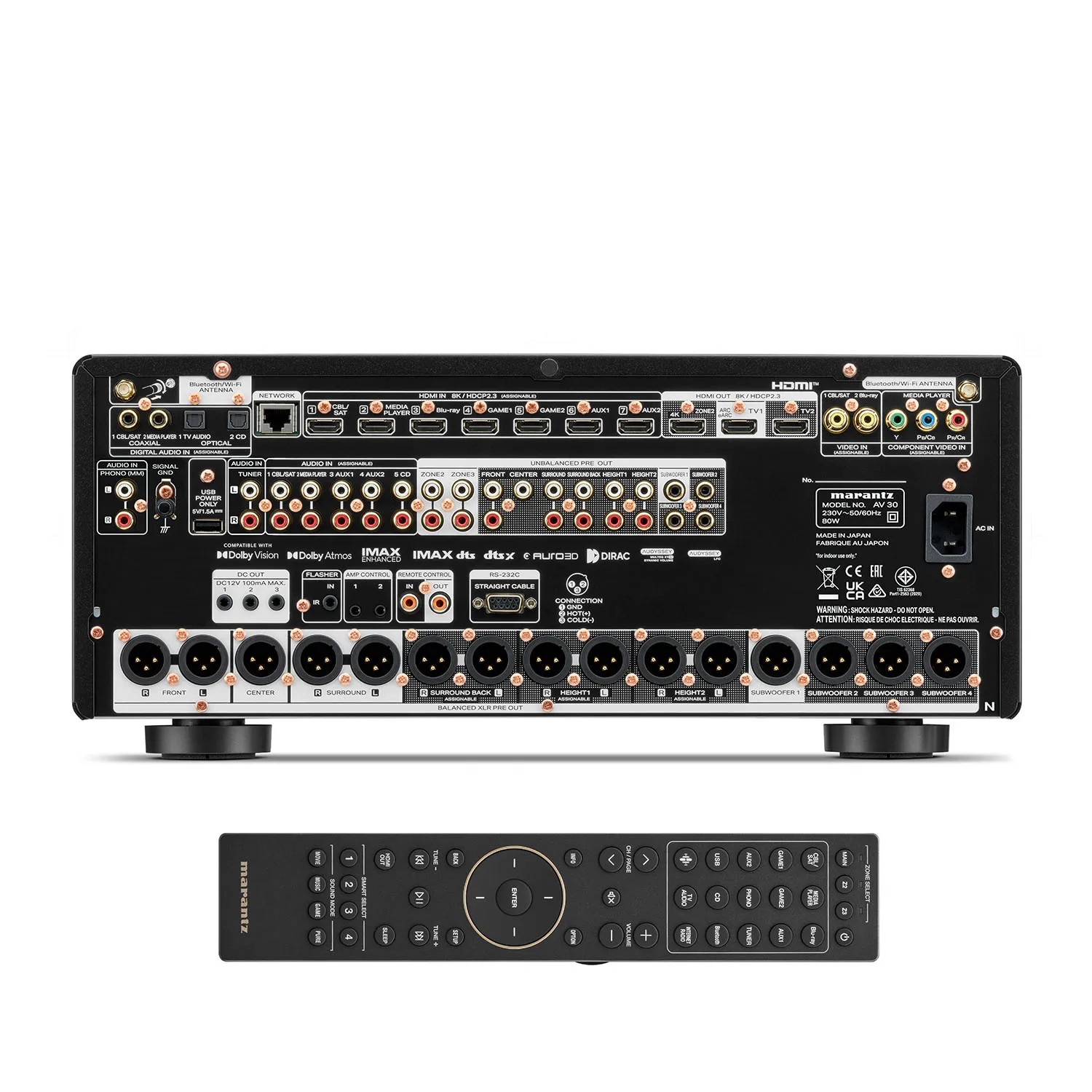With 11.4-channel processing and Dirac Live support, the Marantz AV 30 is designed for ambitious modern theater setups.