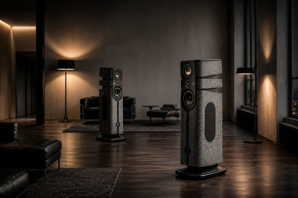 How to Place Bookshelf and Floorstanding Speakers for Better Imaging, Bass, and Room Balance 8 Bookshelf speakers on stands and floorstanding speakers positioned in a listening room for stereo imaging and bass balance