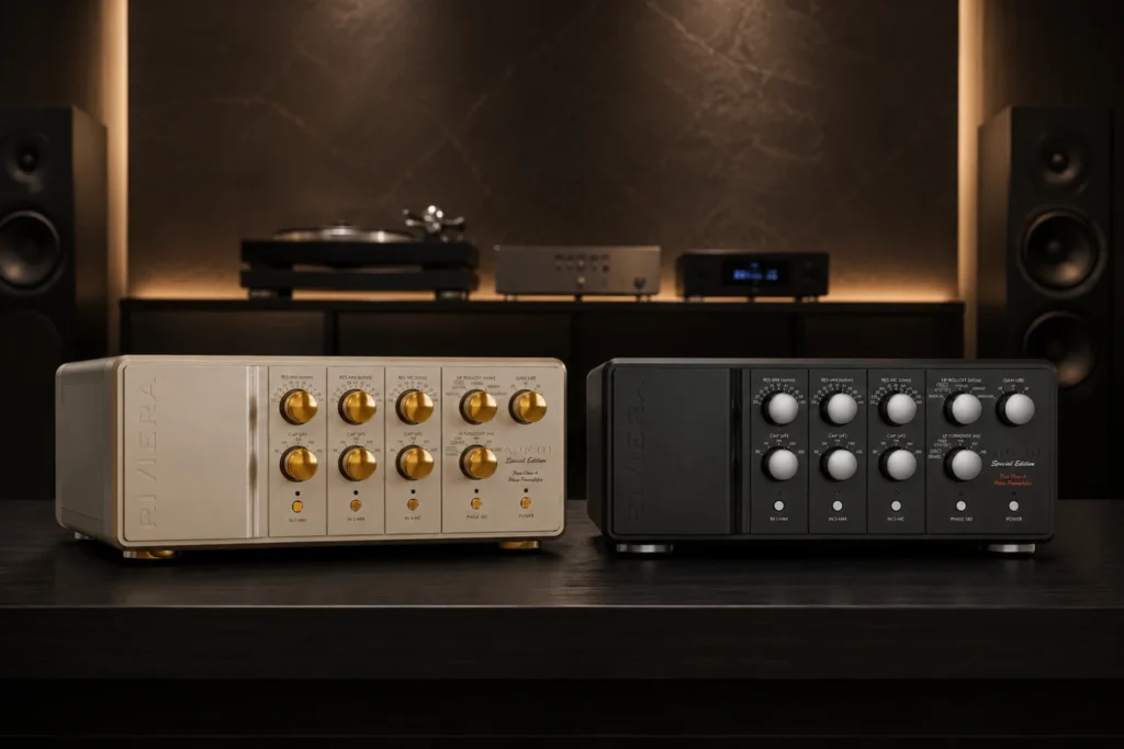 Riviera Audio Labs has unveiled the APF 01 SE phono preamplifier. Early images reveal extensive MM and MC cartridge adjustment options and support for up to three inputs.