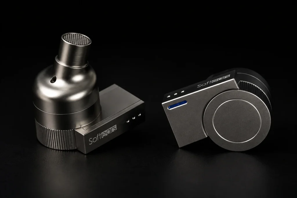 Softears Edge is a new premium titanium in-ear monitor featuring a custom 11mm dynamic driver, balanced 4.4mm cable, spacious soundstage, and audiophile-grade performance for $499.