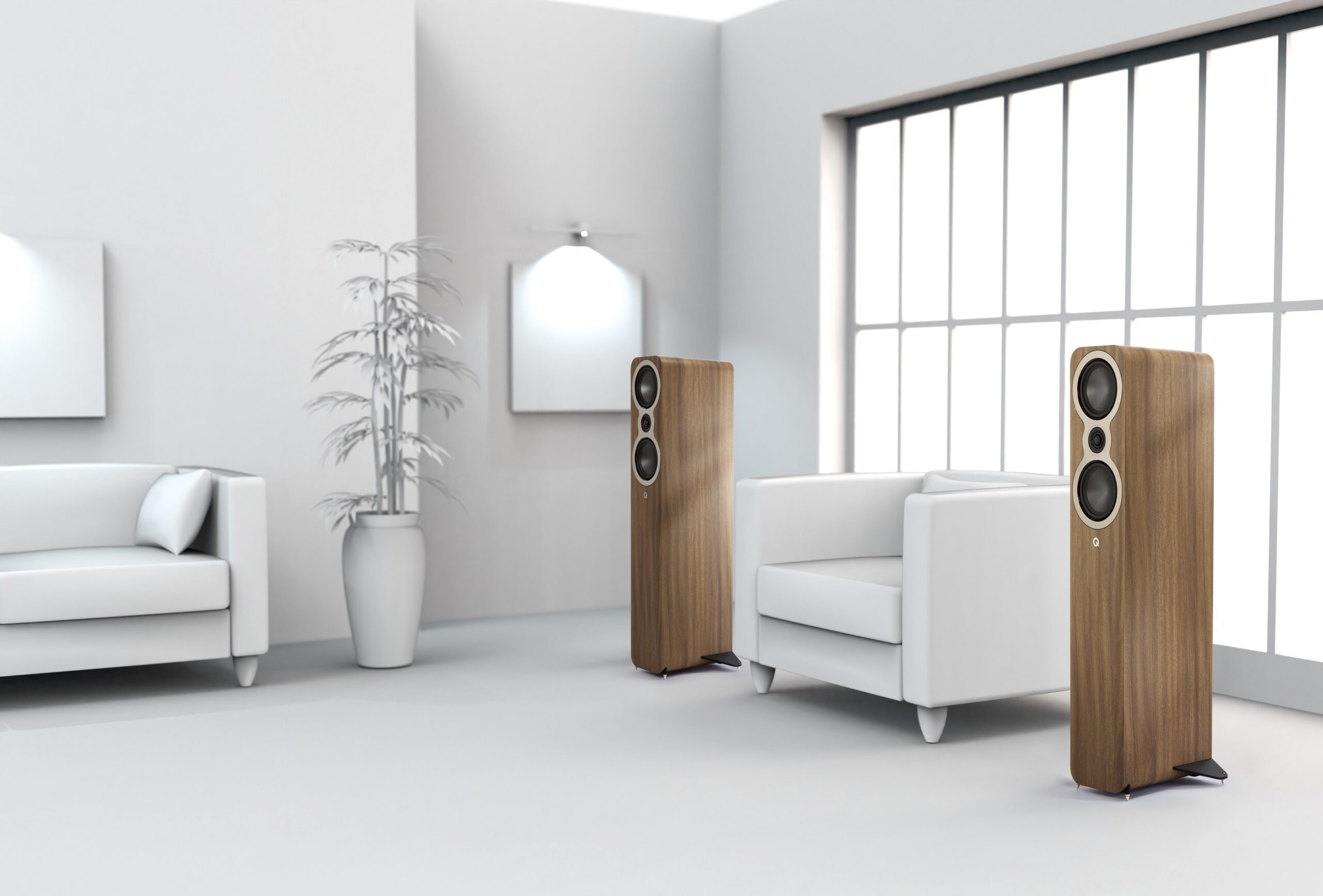 The Q Acoustics 3040c combines its technical construction with an elegant, modern appearance. The slim cabinet with the characteristic, softly rounded Q Acoustics profile integrates naturally into contemporary interiors.