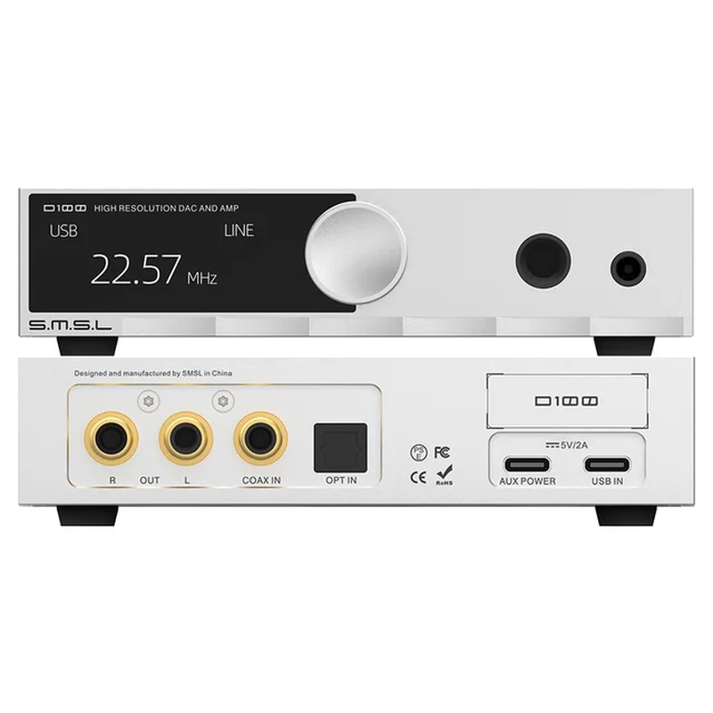 SMSL D100 desktop DAC and headphone amplifier in a compact aluminum enclosure