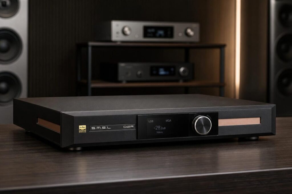 SMSL VMV D2R MK2 desktop DAC in black with front display