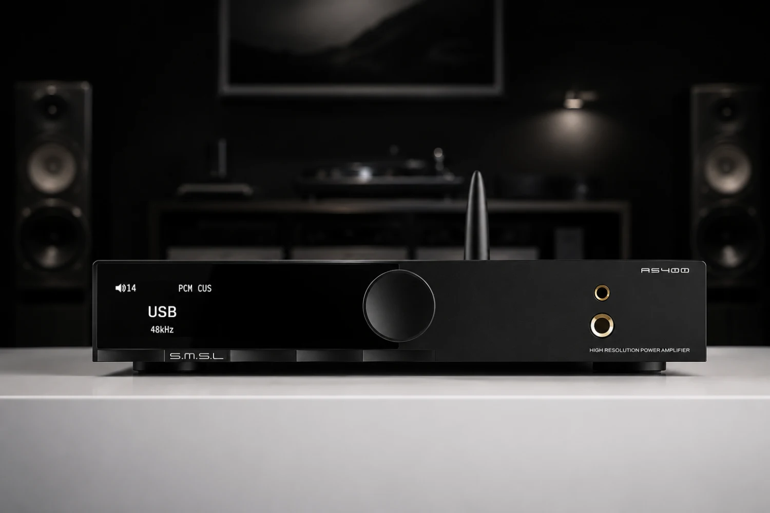 The SMSL AS400 combines stereo amplification with high-resolution digital playback, wireless streaming, MM phono support and dedicated headphone outputs.