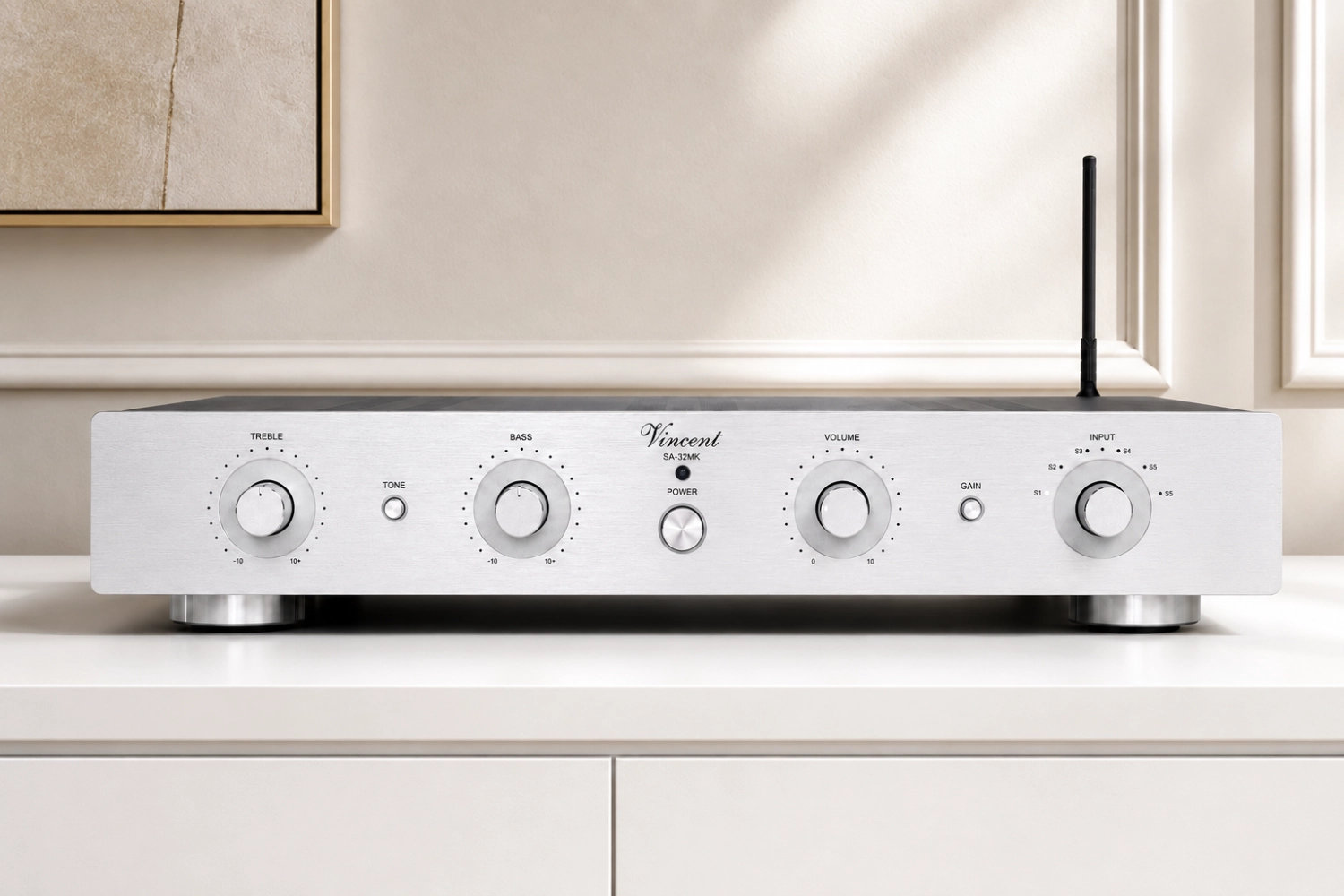 The Vincent SA-32MK combines an established tube-and-transistor preamplifier circuit with Bluetooth streaming and extensive analog connectivity.