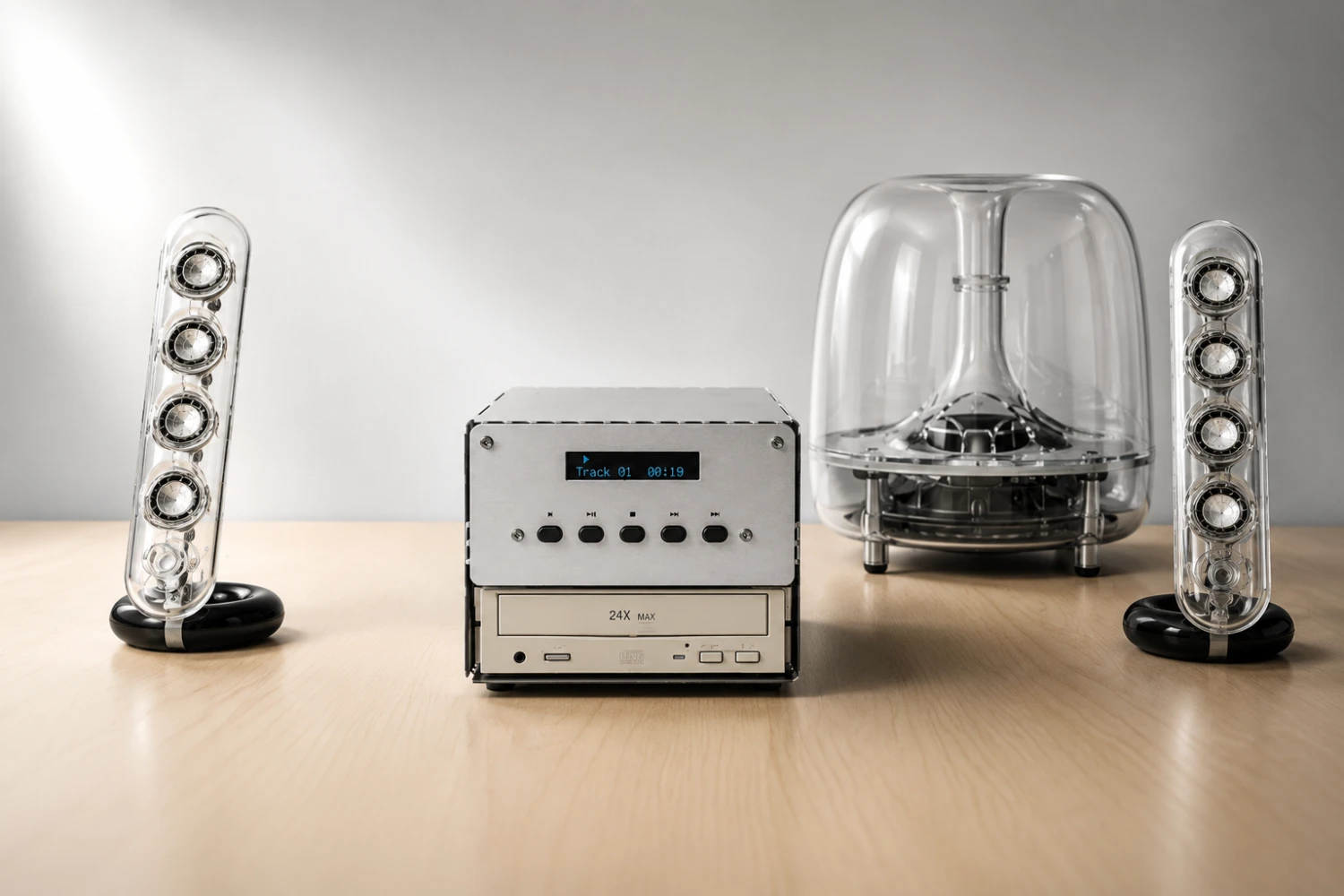 Studio das_POD has introduced CD-ROM PLAYER 01, a build-it-yourself CD player that places a used computer optical drive at the center of its design.