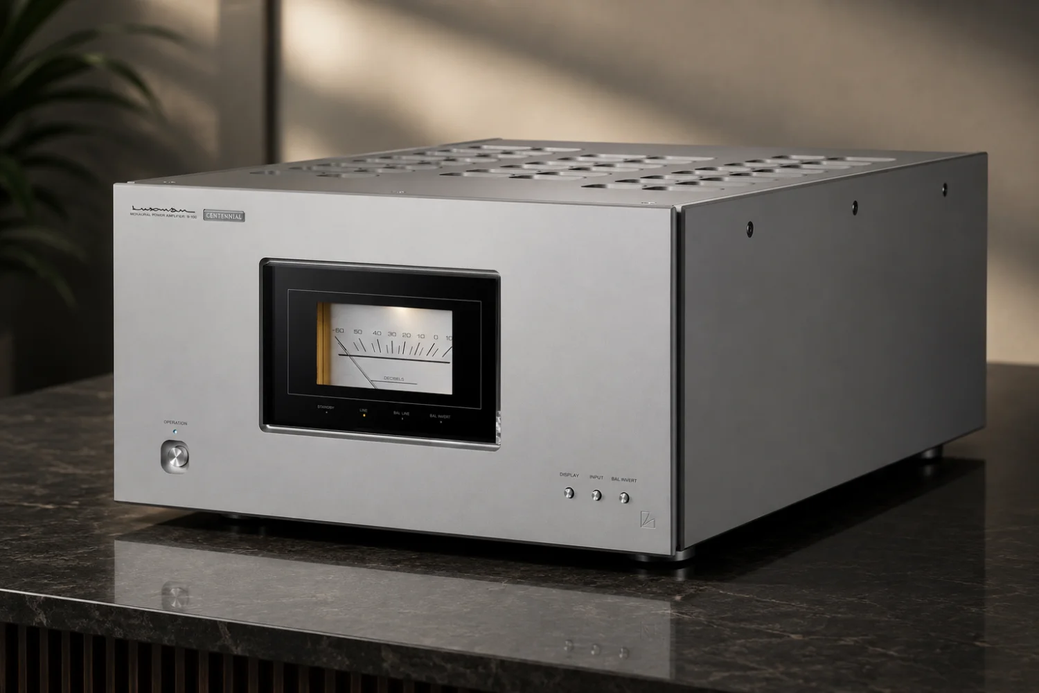 The Luxman B-100 Centennial is a fully balanced mono power amplifier built around Class A operation, substantial current delivery and the company’s LIFES 1.1 feedback technology.