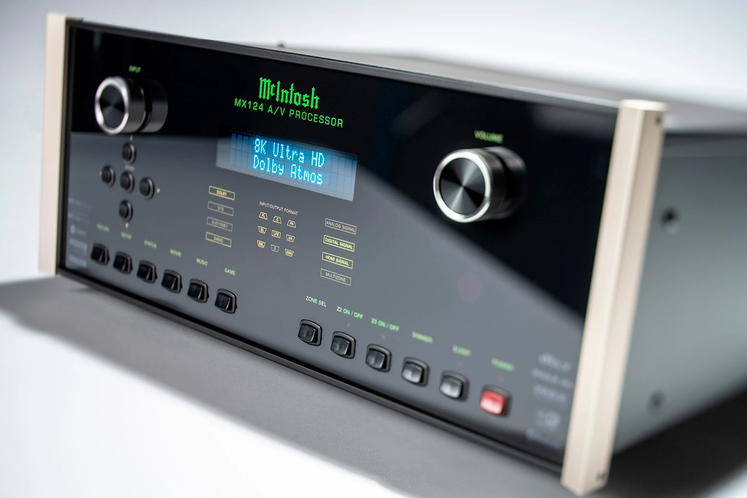 The McIntosh MX124 is a 13.4-channel AV processor with four independent subwoofer outputs, extensive HDMI support and multiple room-correction platforms.