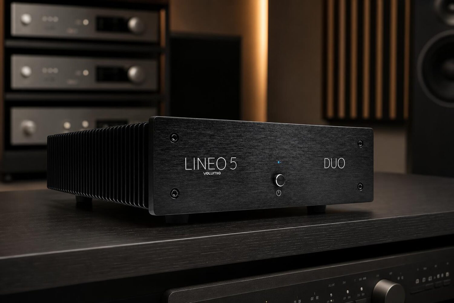 Volumio Lineo 5 Duo dual-output linear power supply in an aluminum chassis