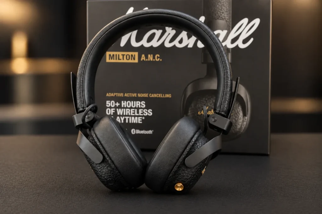 Marshall Milton ANC combines a compact on-ear design with adaptive noise cancellation, Bluetooth 6.0, LDAC, impressive battery life and a distinctly energetic sound. With up to 80 hours of playback, replaceable components and classic Marshall styling, it offers a compelling alternative to bulkier premium wireless headphones.