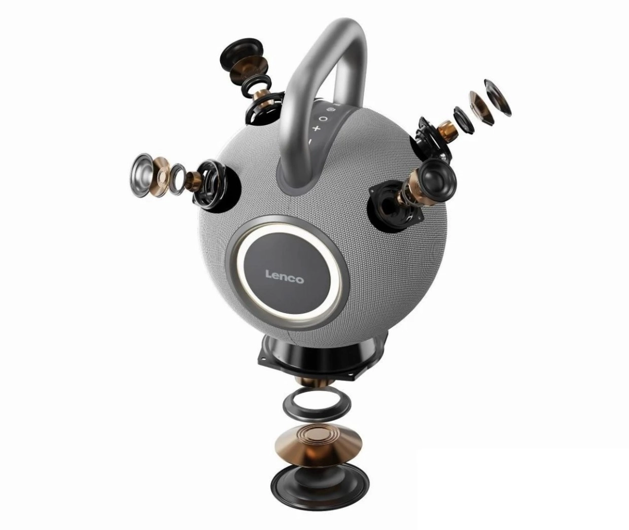 Lenco Orbita-360 Combines 360-Degree Sound With Auracast 3 Lenco Orbita-360 portable wireless speaker with aluminum carrying handle