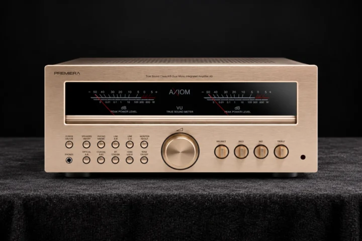Premiera A5 Axiom combines 275W Class AB power, dual-mono construction, ESS Sabre DAC, HDMI ARC, MM/MC phono and Bluetooth 5.4.