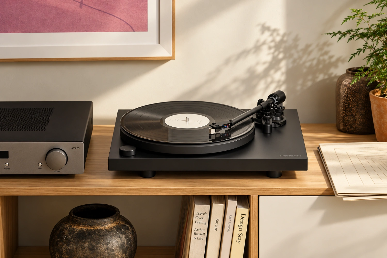 The Cambridge Audio Spira combines a belt-drive mechanism, Bluetooth transmission and an integrated phono stage in a complete turntable package offered in five finishes.
