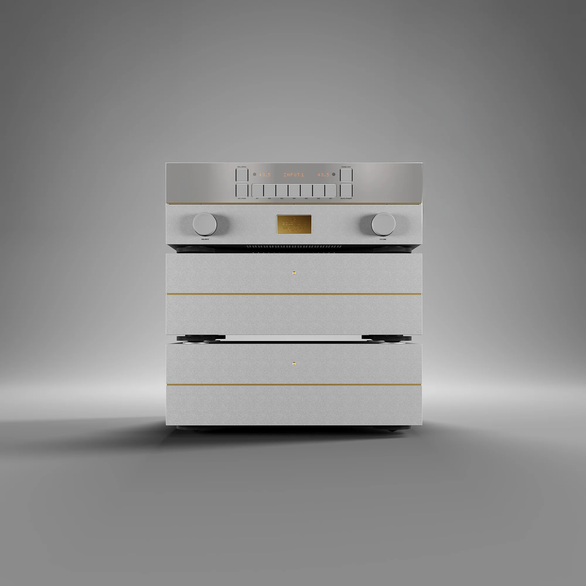 Goldmund’s Mimesis Statement separates its analog circuitry from two dedicated power-supply chassis, creating a true three-box flagship preamplifier.