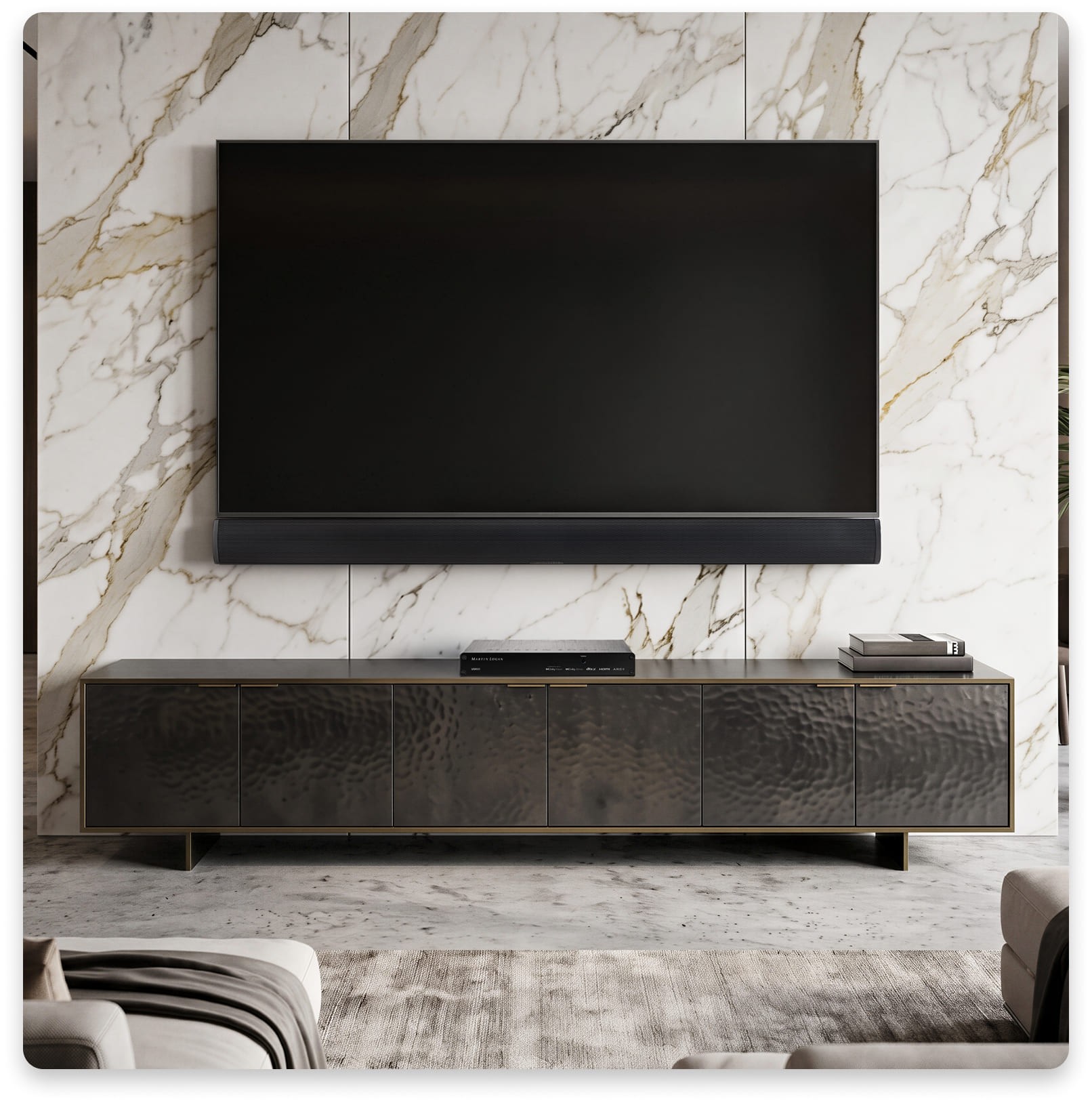 A Receiver Designed to Disappear: MartinLogan’s USR51 24 Five Class D amplifier channels deliver up to 50 watts into 8 ohms, with the USR51 intended to drive a complete passive 5.1 speaker system.
