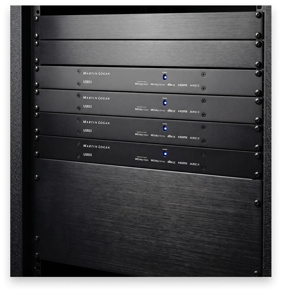 A Receiver Designed to Disappear: MartinLogan’s USR51 27 Installed in a rack, the compact MartinLogan USR51 takes up far less space than a conventional AV receiver while still providing a complete 5.1-channel platform.