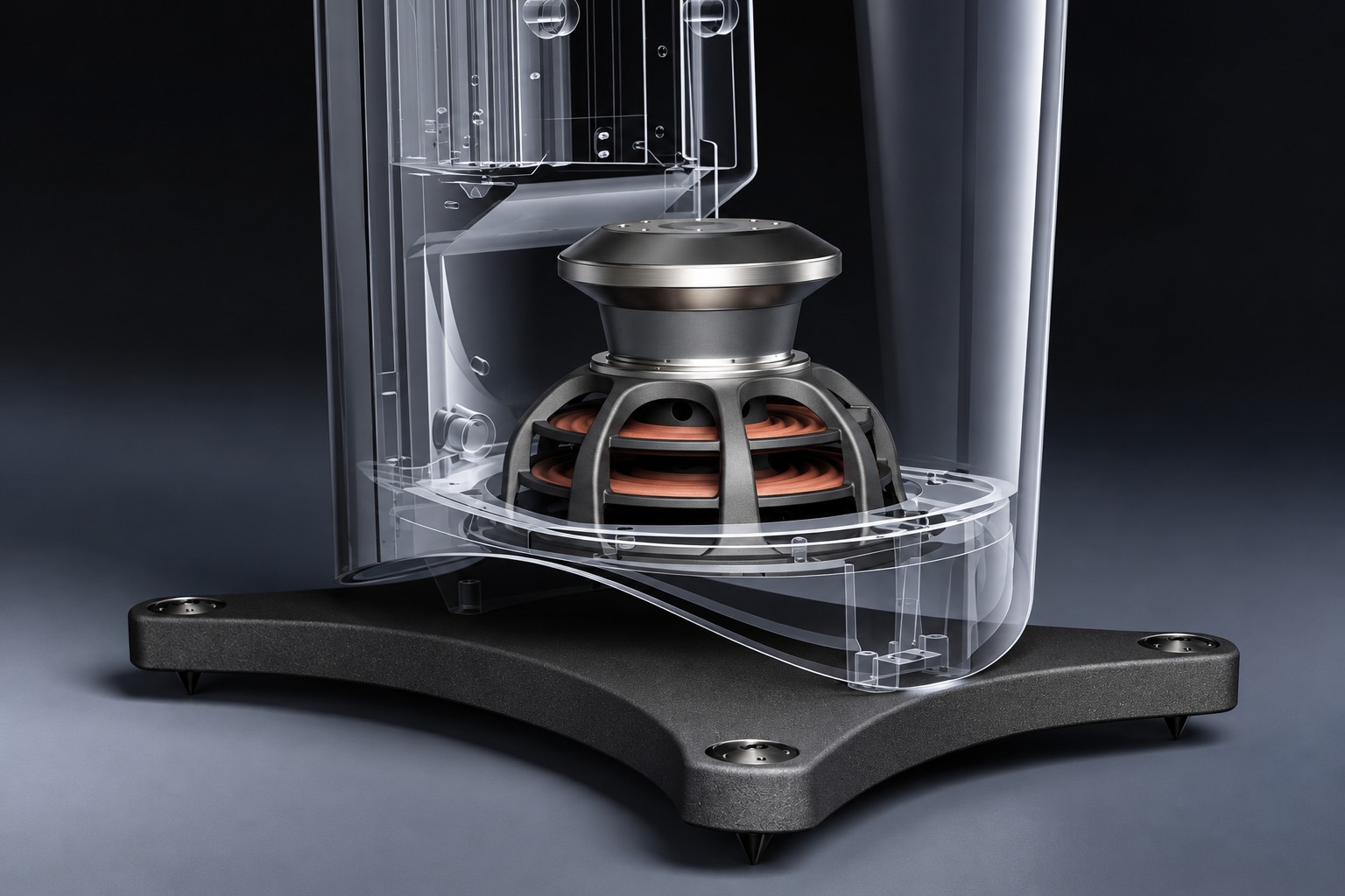 Linn 343 Floorstander Brings Pistonik Bass to Two Configurations 12 The passive cooling system operates completely silently. Using advanced thermal modeling, Linn optimized a custom-made heatsink: a triangular aluminum structure with internal fins that draws air through the module like a chimney, dissipating heat from the electronic components through the machined vent at the top of the loudspeaker.