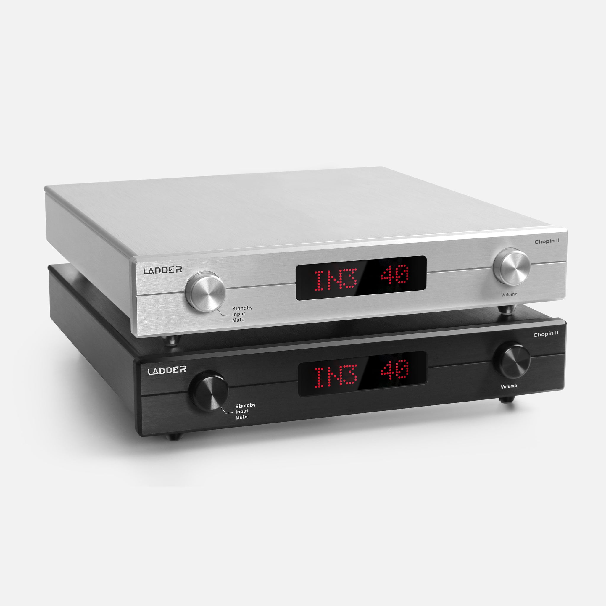 Ladder Chopin II balanced Class-A desktop preamplifier in a black aluminum-alloy chassis
