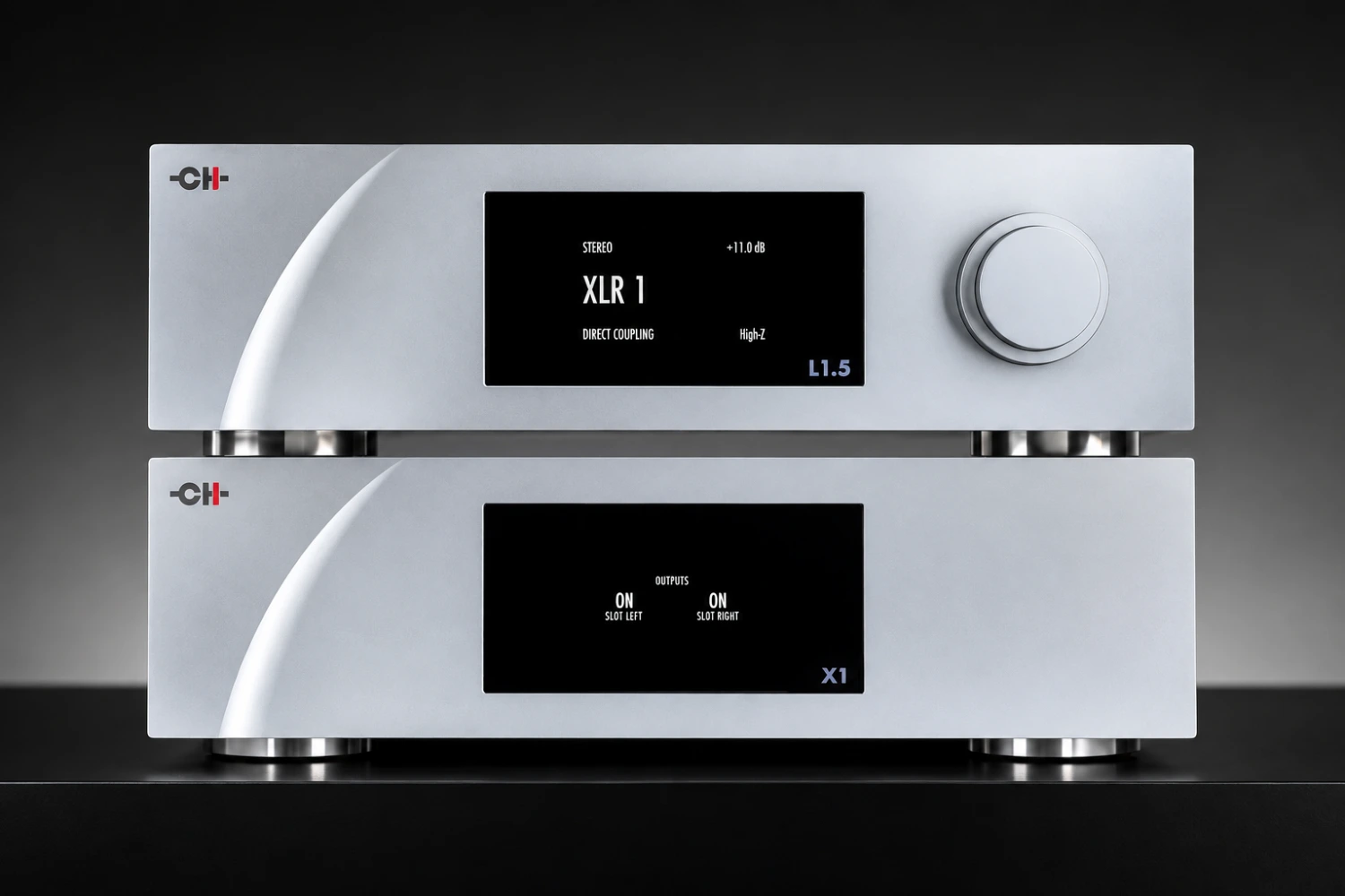 The P1.5 phono stage and L1.5 line preamplifier transfer selected engineering from CH Precision’s reference 10 Series into revised, upgradeable designs.